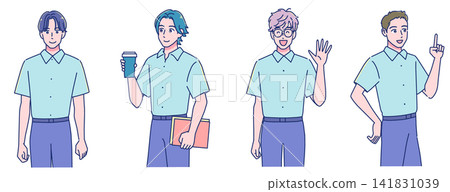 穿著短袖制服、開朗活潑的動漫風格男學生。 穿著短袖制服、開朗活潑的動漫風格男學生。 141831039