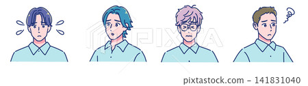 一群表情憂慮或焦慮的動漫風格男學生。 一群表情憂慮或焦慮的動漫風格男學生。 141831040
