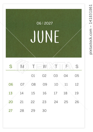 Calendar June 2027 flat style isolated on white background. Calendar June 2027 flat style isolated on white background. 141831861