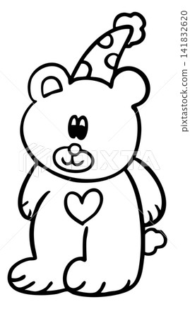 Hand drawn teddy bear doll wearing party hat outline for plush toy, kid doll, celebration, costume, childhood, youth, forever young, department store, animal, card, cartoon character, comic, mascot Hand drawn teddy bear doll wearing party hat outline for plush toy, kid doll, celebration, costume, childhood, youth, forever young, department store, animal, card, cartoon character, comic, mascot 141832620