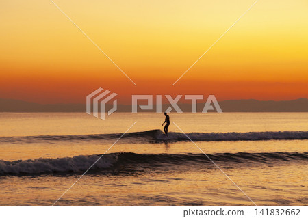在湘南餛飩海灘享受日落衝浪 在湘南餛飩海灘享受日落衝浪 141832662