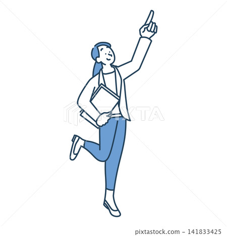 A simple illustration of a businesswoman smiling and pointing to give directions. A simple illustration of a businesswoman smiling and pointing to give directions. 141833425