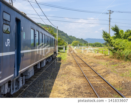 The Oro 12 series train car at Wakasa Railway Hayabusa Station and the scenery of the railway line. The Oro 12 series train car at Wakasa Railway Hayabusa Station and the scenery of the railway line. 141833607