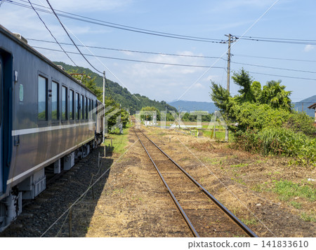 The Oro 12 series train car at Wakasa Railway Hayabusa Station and the scenery of the railway line. The Oro 12 series train car at Wakasa Railway Hayabusa Station and the scenery of the railway line. 141833610