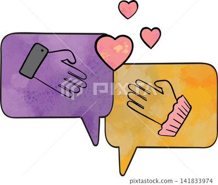 Vector design of a heart and hands as a sign of support and communication in a chat Vector design of a heart and hands as a sign of support and communication in a chat 141833974