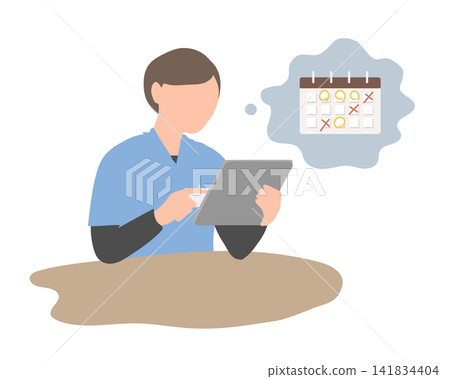 圖中描繪了一位護理人員正在平板電腦上查看行程。 圖中描繪了一位護理人員正在平板電腦上查看行程。 141834404