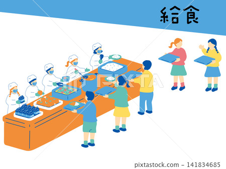 午餐值班小組正在準備餐食 141834685