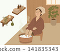 放鬆與footbath的婦女 141835343