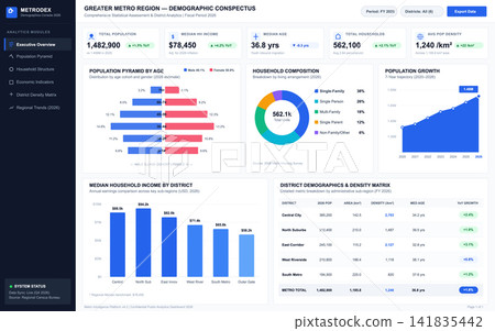 Greater Metro Region Demographics Dashboard with Statistical Data Visualization Greater Metro Region Demographics Dashboard with Statistical Data Visualization 141835442