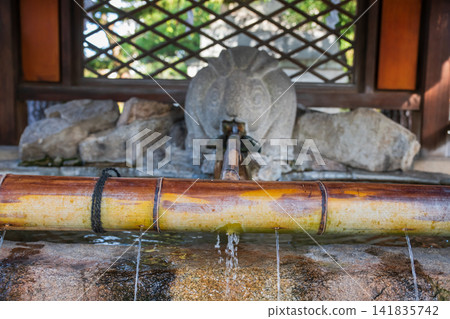 Purification fountain by rabbit statue of Sumiyoshi Taisha Shrine, Osaka Purification fountain by rabbit statue of Sumiyoshi Taisha Shrine, Osaka 141835742