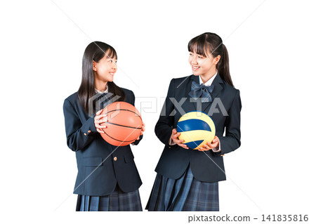 High school, junior high school, and elementary school girls in sports clubs holding basketball and volleyball High school, junior high school, and elementary school girls in sports clubs holding basketball and volleyball 141835816