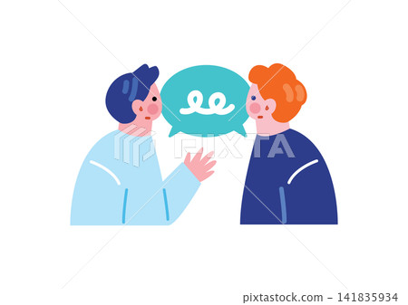 An illustration of a Japanese man talking to a white man. An illustration of a Japanese man talking to a white man. 141835934