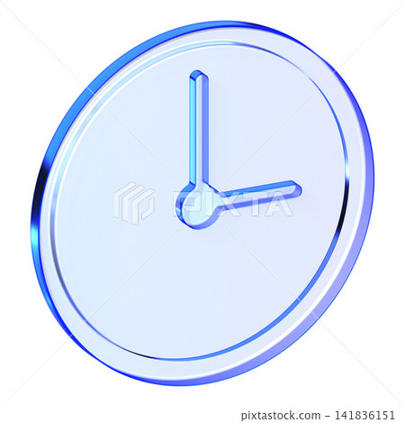Blue glass clock icon in glassmorphism style for time management, sleek watch symbol designed for schedule planning, alarm, and history log 141836151