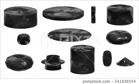 A set of black 3D images. Simple shapes. A set of black 3D images. Simple shapes. 141836554