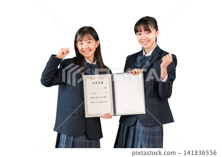 High school girl holding her graduation certificate (graduate, graduation ceremony, graduation) High school girl holding her graduation certificate (graduate, graduation ceremony, graduation) 141836556