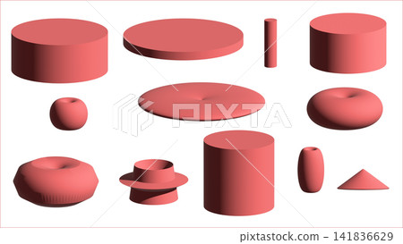 A set of red 3D images. Simple cubes. A set of red 3D images. Simple cubes. 141836629