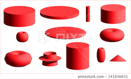 A set of red 3D images. Simple cubes. A set of red 3D images. Simple cubes. 141836631