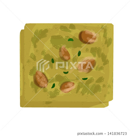 Illustration of Indian Green Pista Barfi with Nut Topping Illustration of Indian Green Pista Barfi with Nut Topping 141836723