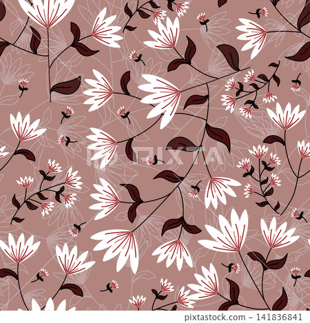 Floral pattern seamless ,flower branches seamless pattern , vector , illustration ,flowers pattern design Seamless flower pattern with colorful little flowers. Simple flat bright flowers background	 141836841