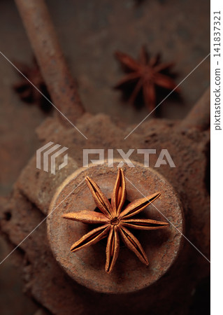 Anise on a rusty background. Anise on a rusty background. 141837321