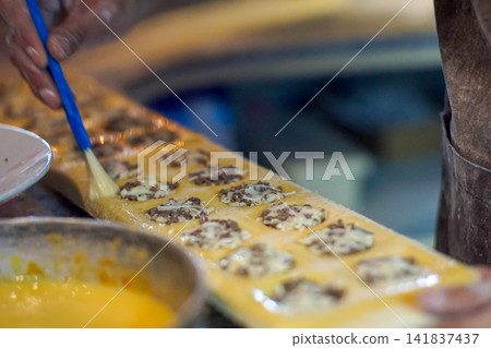 Handmade Ravioli Preparation with Fresh Pasta Dough, Traditional Italian Pasta Making Handmade Ravioli Preparation with Fresh Pasta Dough, Traditional Italian Pasta Making 141837437