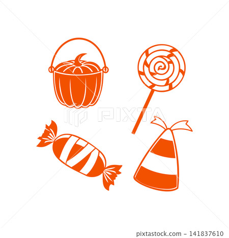 Halloween pumpkin basket and candy illustration 141837610