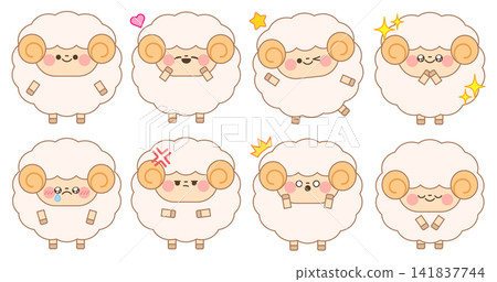 Cute sheep set (with outline) 141837744