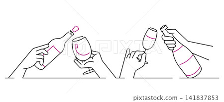 hand pouring wine into wineglass single line illustration hand pouring wine into wineglass single line illustration 141837853