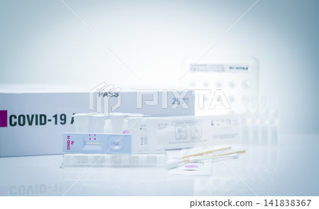 Covid 19 antigen self test for nasal swab. Antigen test kit for home use to detection coronavirus infection. Rapid antigen test. Corona virus diagnosis. Medical device for covid-19 Antigen test. Covid 19 antigen self test for nasal swab. Antigen test kit for home use to detection coronavirus infection. Rapid antigen test. Corona virus diagnosis. Medical device for covid-19 Antigen test. 141838367