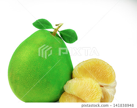 Pomelo pulp without seeds isolated on white background. Thailand pomelo fruit. Natural source of vitamin C and potassium. Healthy food for slow down aging. Food drug interactions. Citrus fruit. Pomelo pulp without seeds isolated on white background. Thailand pomelo fruit. Natural source of vitamin C and potassium. Healthy food for slow down aging. Food drug interactions. Citrus fruit. 141838948