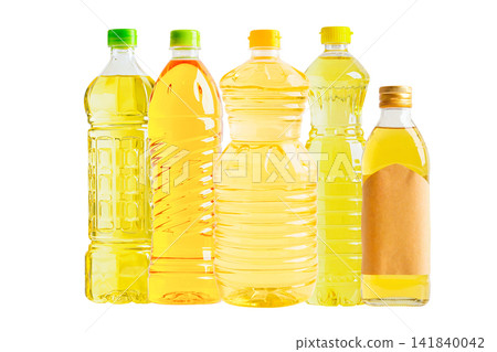 Vegetable oil plastic bottle isolated on white. Vegetable oil plastic bottle isolated on white. 141840042