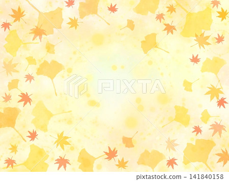 Autumn background frame with ginkgo and maple leaves, watercolor-style autumn foliage and copy space. Autumn background frame with ginkgo and maple leaves, watercolor-style autumn foliage and copy space. 141840158