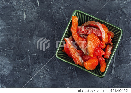 Gourmet cured salmon pieces with herbs Gourmet cured salmon pieces with herbs 141840492