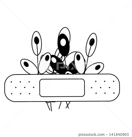 Sticking plasters and flowers. Medical patch Pharmacy composition hand drawn illustration. Vector graphic line art. Silhouette sign for logo, print, comics, fashion, pop art, boards, design Sticking plasters and flowers. Medical patch Pharmacy composition hand drawn illustration. Vector graphic line art. Silhouette sign for logo, print, comics, fashion, pop art, boards, design 141840903