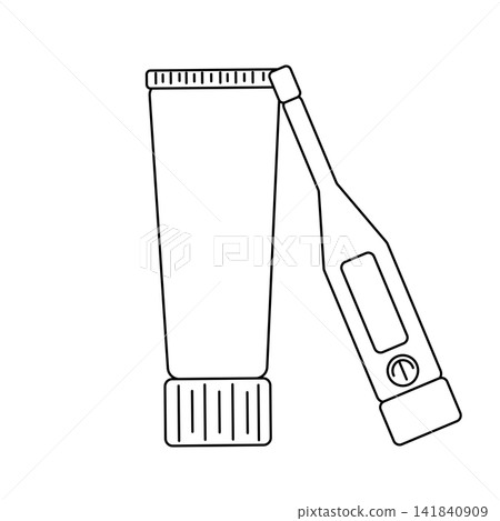 medical thermometer and skin cream Pharmacy composition hand drawn illustration. Vector graphic line art. Banner, poster, wrapping paper, sticker, print, modern textile design. medical thermometer and skin cream Pharmacy composition hand drawn illustration. Vector graphic line art. Banner, poster, wrapping paper, sticker, print, modern textile design. 141840909