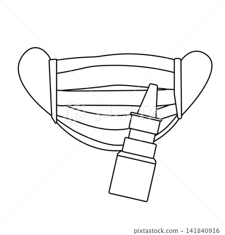 Medicine mask and nasal spray Pharmacy composition hand drawn illustration. Vector graphic line art. For poster, invitation, backdrop, ad, sale promotion, print for t-shirt Medicine mask and nasal spray Pharmacy composition hand drawn illustration. Vector graphic line art. For poster, invitation, backdrop, ad, sale promotion, print for t-shirt 141840916