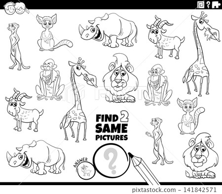find two same cartoon wild animals educational puzzle coloring page find two same cartoon wild animals educational puzzle coloring page 141842571