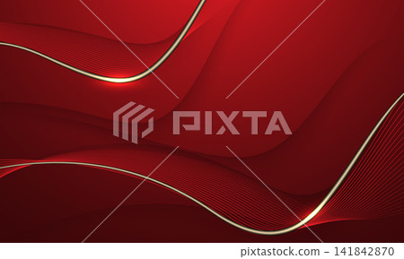 Abstract luxury golden lines curve wave on red background vector 141842870