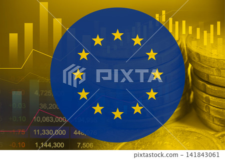 EU flag on stock investment trading with coin and graph. 141843061