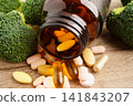 Drug with broccoli vegetable for healthy food. 141843207