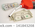 Gas pump, Fuel Nozzle with banknote money for cost energy. 141843208