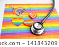 LGBT symbol, Stethoscope on rainbow flag, rights and gender equality, LGBT Pride Month in June. 141843209