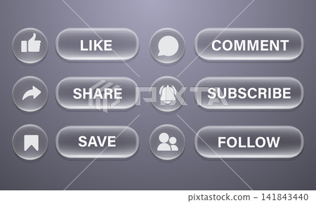 Glassmorphism liquid glass social media bottons pattern on grey for UI design background vector Glassmorphism liquid glass social media bottons pattern on grey for UI design background vector 141843440