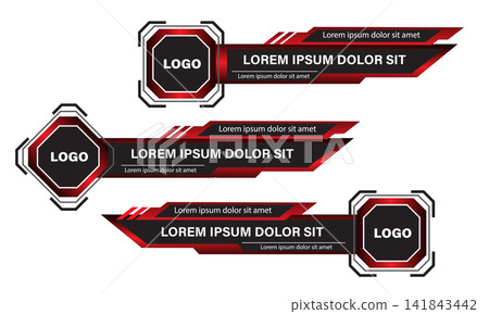 Broadcast News Lower Thirds Template layout black red set collection design banner for bar Headline news title, sport game in Television, Video and Media Channel vector 141843442