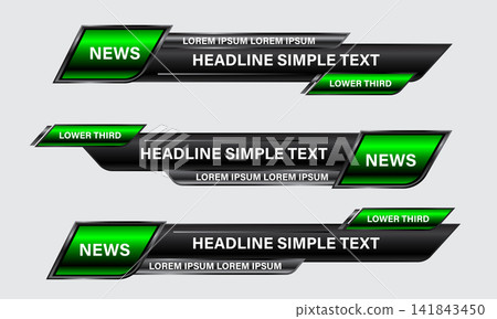 Broadcast News Lower Thirds Template layout black green set collection design banner for bar Headline news title, sport game in Television, Video and Media Channel vector Broadcast News Lower Thirds Template layout black green set collection design banner for bar Headline news title, sport game in Television, Video and Media Channel vector 141843450