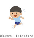 一幅男孩面帶微笑奔跑的插圖。 141843478