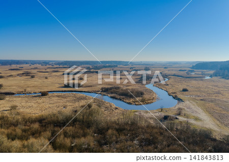 Narew River winding through Podlaskie Narew Valley wetlands Narew River winding through Podlaskie Narew Valley wetlands 141843813