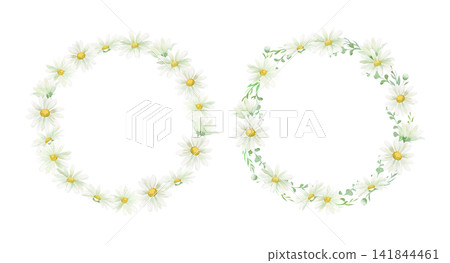 Watercolor daisy and marguerite wreath set Watercolor daisy and marguerite wreath set 141844461