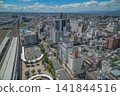 An aerial view of the commercial area and intersection at the west exit of Koriyama Station [Koriyama Station area, Fukushima Prefecture] 141844516