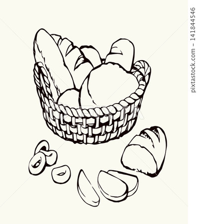 Vector still life. Sketch basket of fresh pastries Vector still life. Sketch basket of fresh pastries 141844546